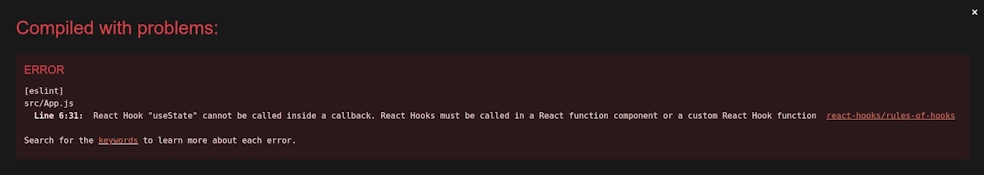 React Hook "useState" cannot be called inside a callback. React Hooks must be called in a React function component or a custom React Hook function  react-hooks/rules-of-hooks